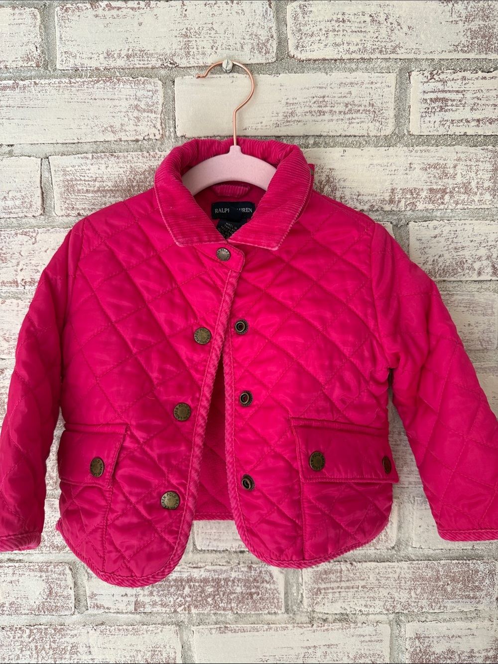 Ralph Lauren Kids Quilted Puffer Jacket in Bright Pink